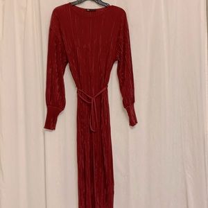 Zara Crimson Long Sleeve Pleated dress
